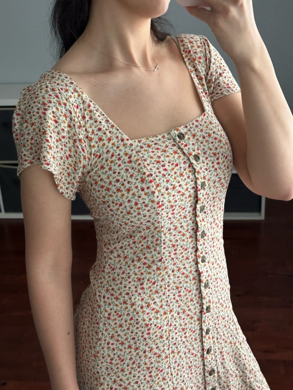 American Eagle Outfitters Cream Mini Floral Dress